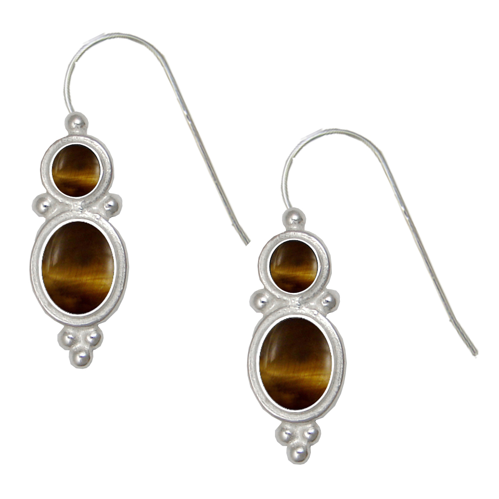 Sterling Silver Drop Dangle Earrings Tiger Eye